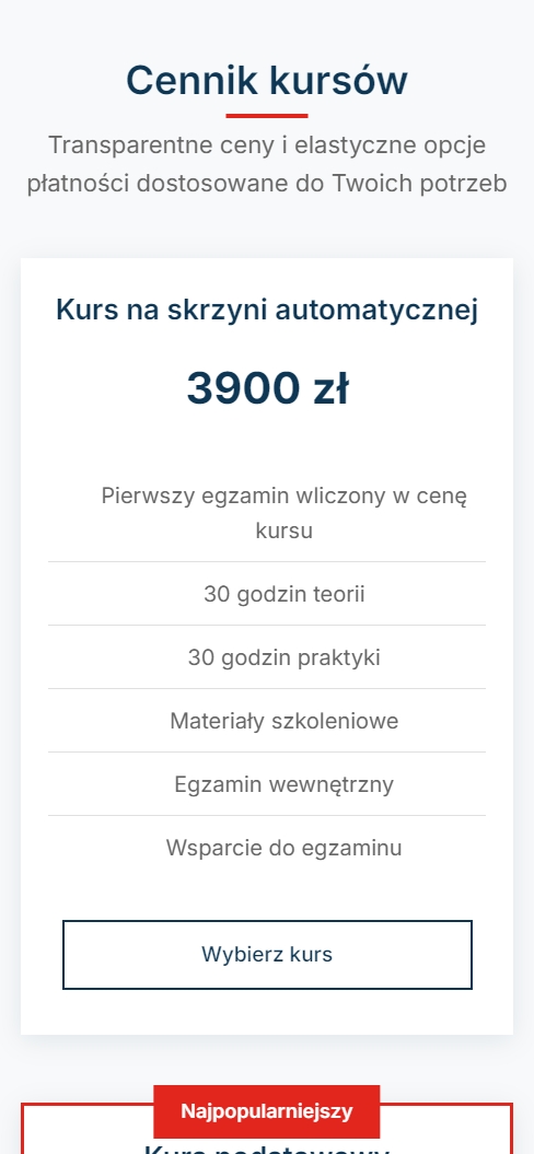 Strona szkoły jazdy na telefonie - widok 3